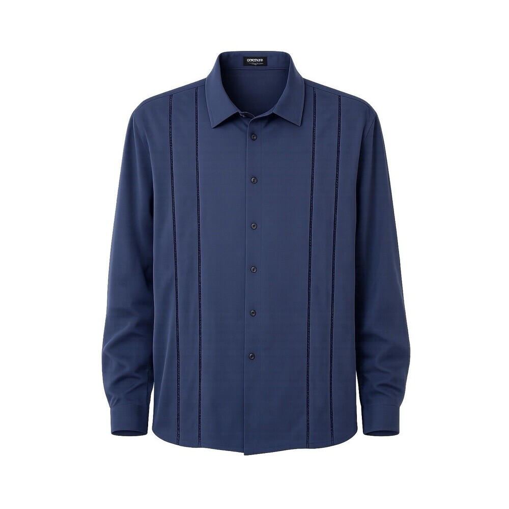 COOFANDY Men’s Large Navy Button Up Shirt Long Sleeve Casual Dress Textured